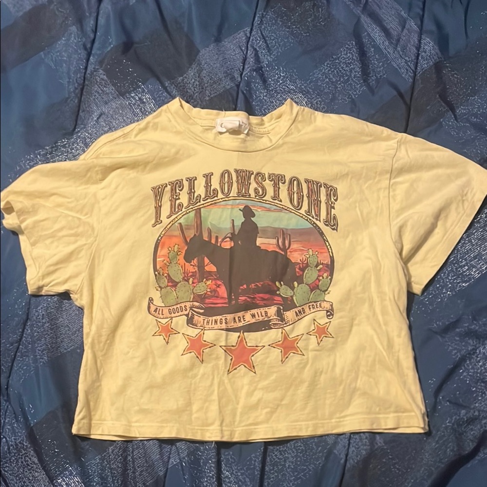 Yellow Crop Top with Vintage Graphic Design